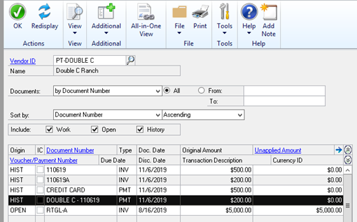 Regular Vendor Inquiry before Void showing Payment in Dynamics GP (formerly known as Great Plains)