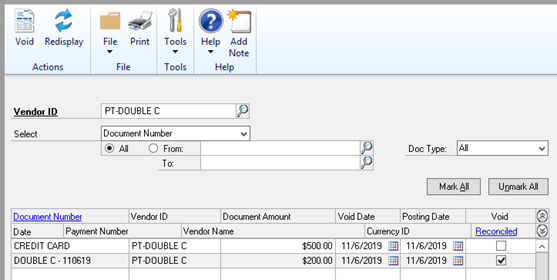 Void Payment on Regular Vendor in Dynamics GP (formerly known as Great Plains)
