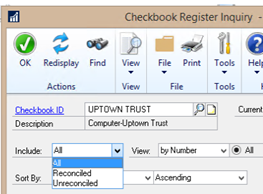 Checkbook Register Inquiry in Microsoft Dynamics GP Great Plains | SMB SUITE